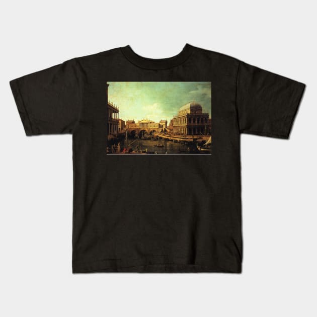 basilica di vecenza and the ponte de rialto - Canaletto Kids T-Shirt by Kollagio